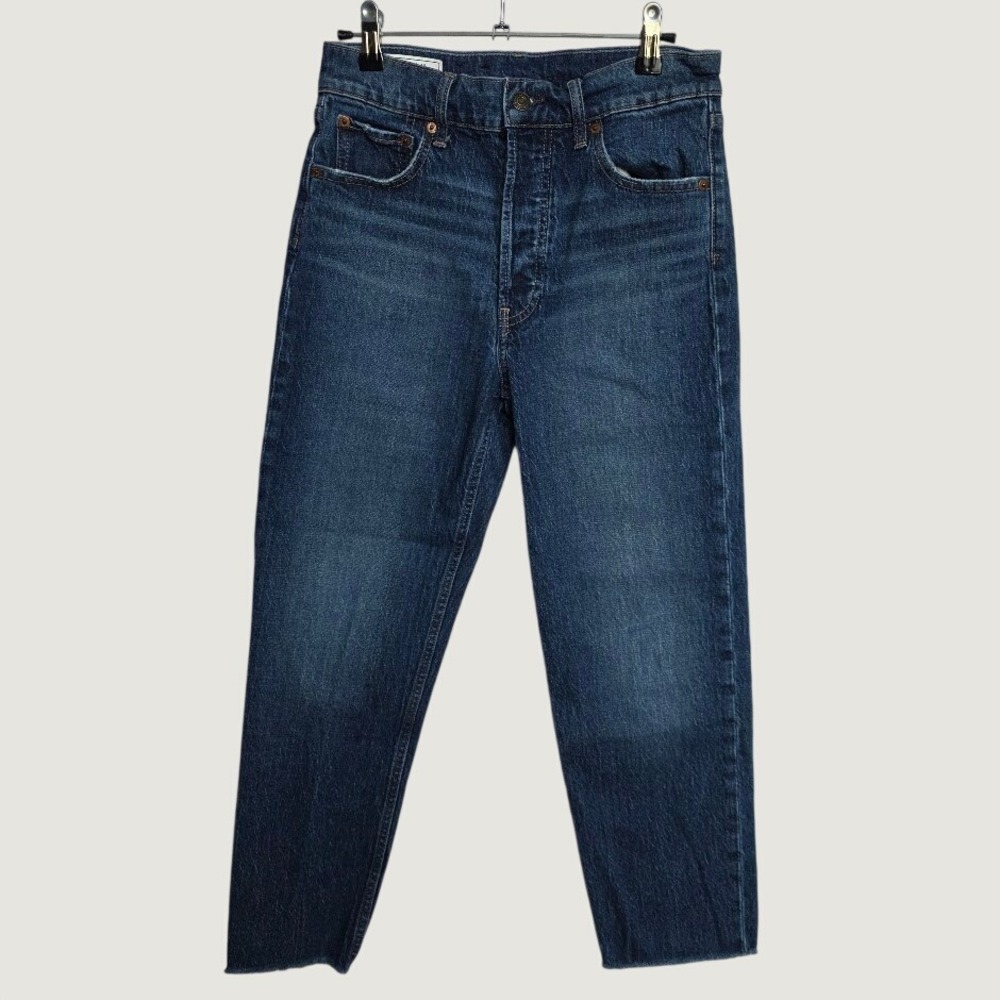 Gap Cheeky Straight Jeans Womens 4/27 Blue Excellent High Rise Raw Hem